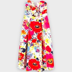 RachelRoy Cutout ALine Floral Dress Strapless Wedding Spring Party Bold Colorful